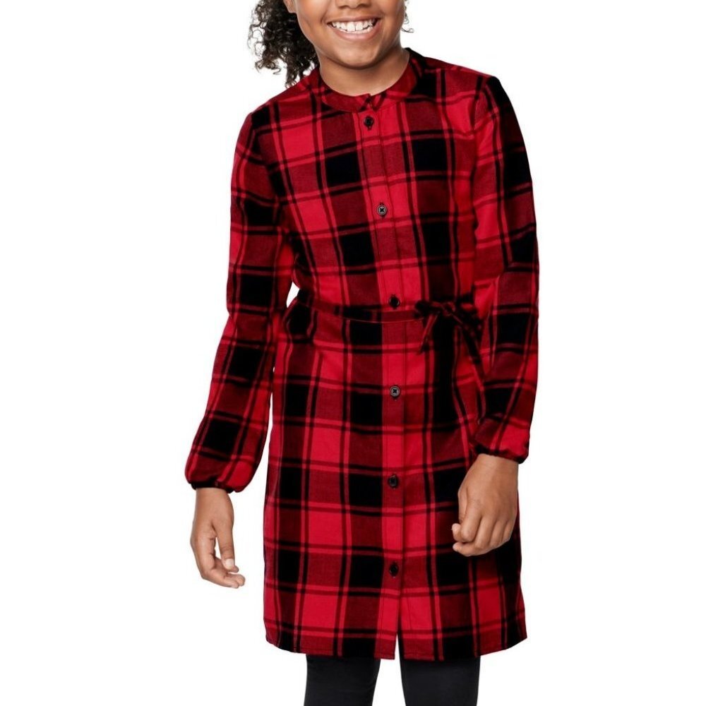 The Children's Place Girls Buffalo Plaid Shirt Dress in Red - Size Small (5/6)